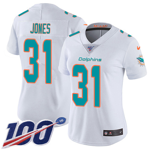 Nike Miami Dolphins 31 Byron Jones White Women Stitched NFL 100th Season Vapor Untouchable Limited Jersey